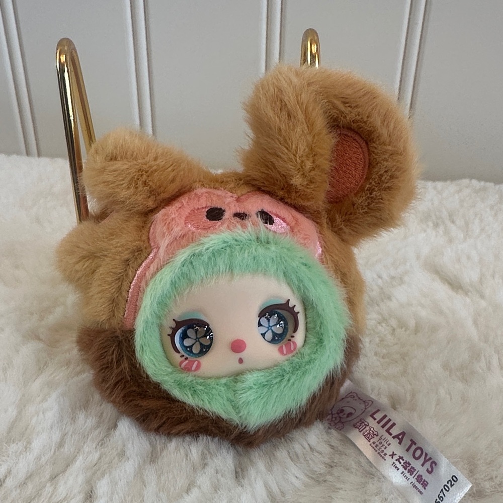 Lula’s Garden Tea Party-Mini Kiwi Monkey Bag Charm- Brown and Green